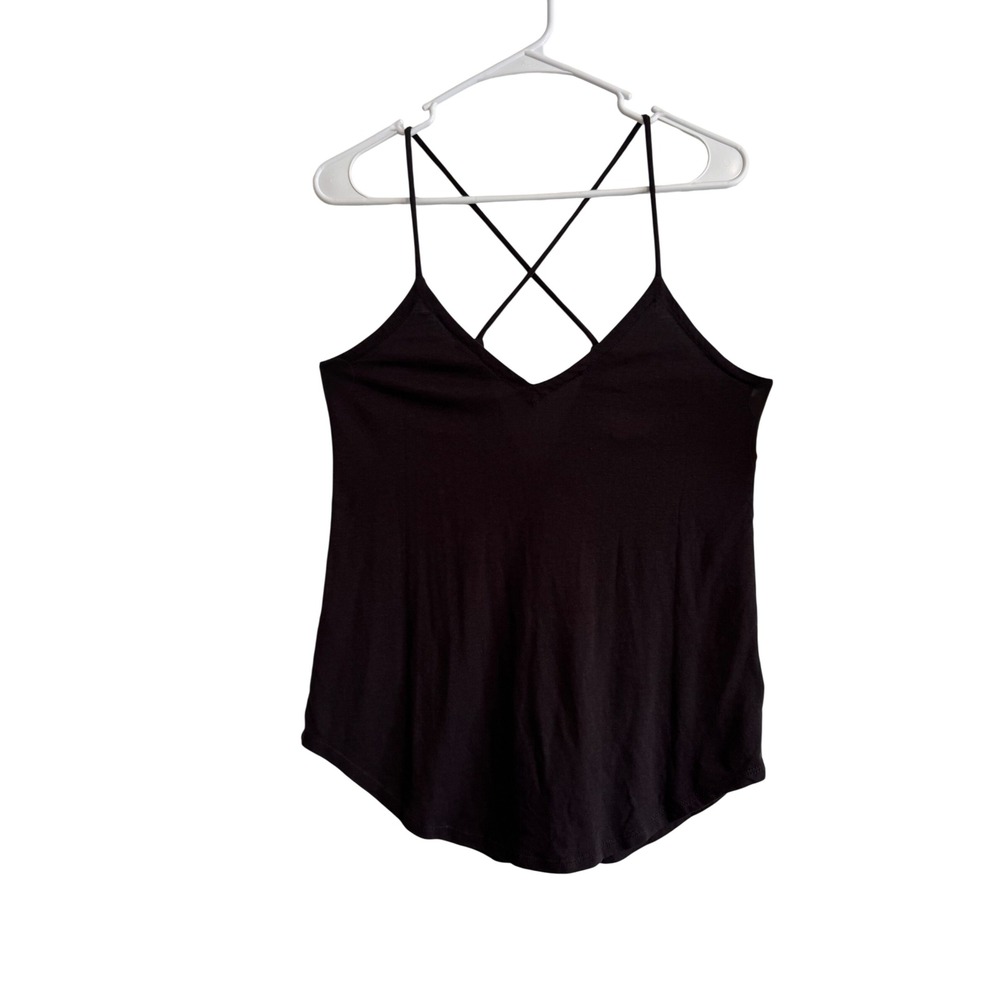 Chaser Strappy Criss Cross V-Neck Cami Womens Small Black Spaghetti Strap